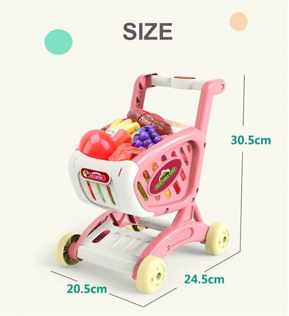 15Pcs/set Shopping Cart Supermarket Trolley Push Car Girls Toys Cutting Food Fruit Pretend Play Kids Toy Mini Shopping Basket