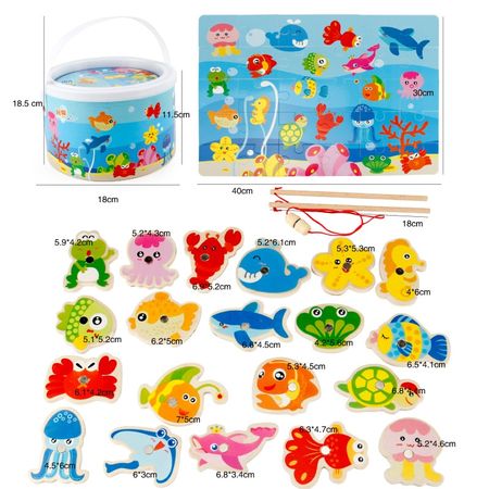 3D Wooden Magnet Fishing Toys Set Simulation Play House Wood Magnetic Learning Funny Fish Puzzle Game For Children Baby Gifts