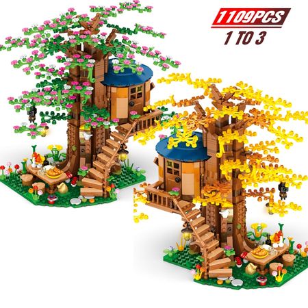 SEMBO BLOCK Tree House Field Creator Expert Building Blocks Technic Sets  Girl Friends City Idea Japan Cherry Tree Bricks Toys