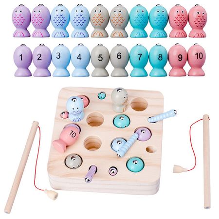 Children Wooden Digit Magnetic Fishing Game Toy Baby Catch Worm Montessori Educational Wood 3D Puzzle Toys Girls Birthday Gifts