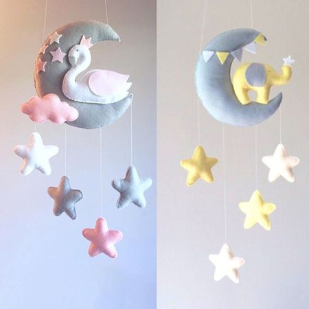 Baby Toys Moon Swan DIY Rattles Mom Handmade Bed Bell Toy Rotating Mobile For Crib Baby Toy Animal Rattle Bed Wind-up Music Box