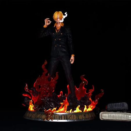 Anime One Piece Vinsmoke Sanji Fire Light Up Statue PVC Action Figure Collection Model Toy
