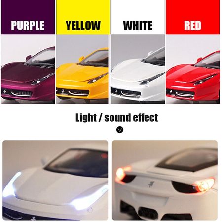 14CM 4 Color Alloy Cars 1:32 F458 Super car Pull Back Diecast Model Toy with light simulation sound Gift toy For Boys Kids