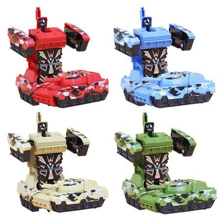 2 IN 1 Deformation Robot Tank Model Car Inertial One Step Impact  Transformation Toy For Boys Figures Military Vehicles Tank Toy