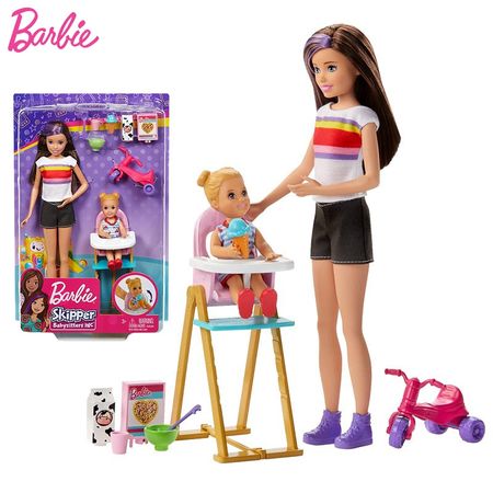 Original Barbie Dolls Babysitting with Accessories Barbie Dolls for Girls Baby Care Feeding Toddler Dolls Toys for Children Gift