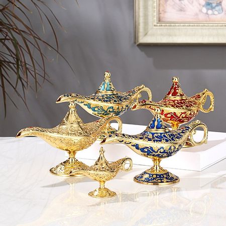 Vintage Metal Aladdins Magic Lamp Crafts Figurines Tin Alloy Retro Tea Pot Lamp Miniatures Kids Christmas Toys Gift Home Decor
