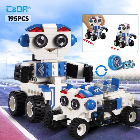 Cada 195PCS Wave Racing Car Cute Robot 2 Model Building Blocks City Technology Series Bricks Educational Toys for Kids