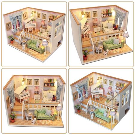 DIY 3D Light Toys for Children Furniture Dust Cover Wooden Miniature House Because I Met You Dollhouse Christmas Birthday M026