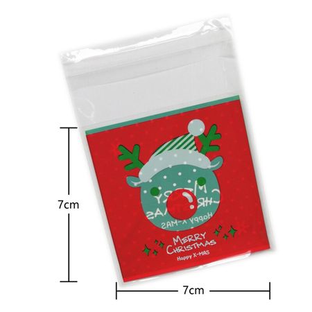 100pcs 7*7cm Cookie Gift Bags Christmas Santa Claus Snowman Snacks Cookie Plastic Packaging Bags Party Wedding Candy Bag