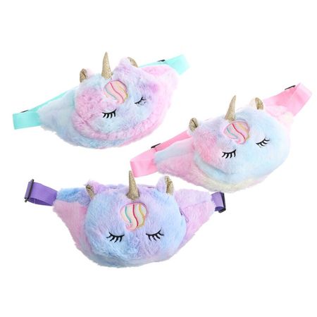 Girls Unicorn Plush Waist Bag Cute Cartoon Plush Bumbag Kids Belt Bag Fashion Travel Phone Pouch Chest Bag