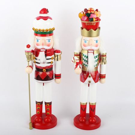 1pcs 38cm Handpainted Wooden Nutcracker King Figurines Christmas Ornaments Dolls For Friends and Kids Home Decor Accessories