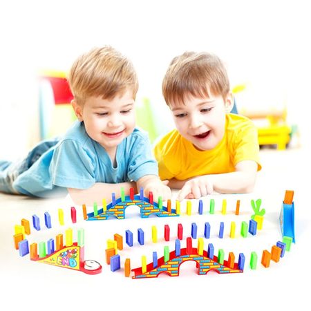 Motorized Domino Train Car kit Set Up Blocks Elevator Springboard Bridge Set Colorful Bricks Plastic toy gift for children kids