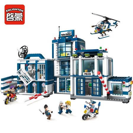 ENLIGHTEN Special police headquarters Police Station motorbike helicopter Model building kits city  block