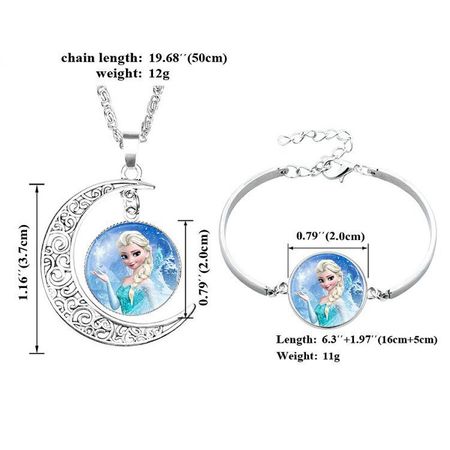 2pcs Disney Frozen Elsa And Anna Alloy Necklace Bracelet Set Sofia Ariel Princess Girls Clothing Accessories Birthday Toy Gift