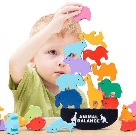 Children Montessori Wooden Dinosaur Animal Balance Blocks Board Games Toy Educational Stacking High Boys Building Block Wood Toy