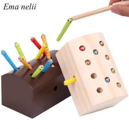 Baby Early Educational Learning Wooden Math Toys for Children Fun Magnetic Catching Insect Game Puzzle Desktop Toy Kids Gifts