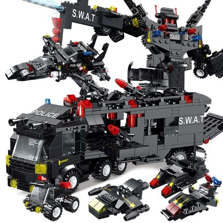 8IN3 SWAT City Police Station Building Blocks Playmobiled City Car Truck Creative Bricks legoINGlys Toys For Children Boys Gifts