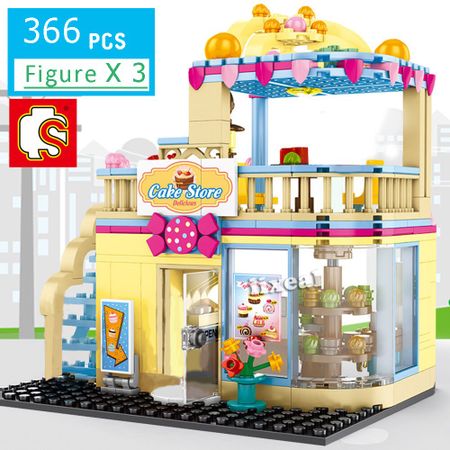 Constructor Fit Lego City Series Double Floors Cake Shop Model Building Blocks Girl Friends Bricks Toys for Children Gifts SEMBO