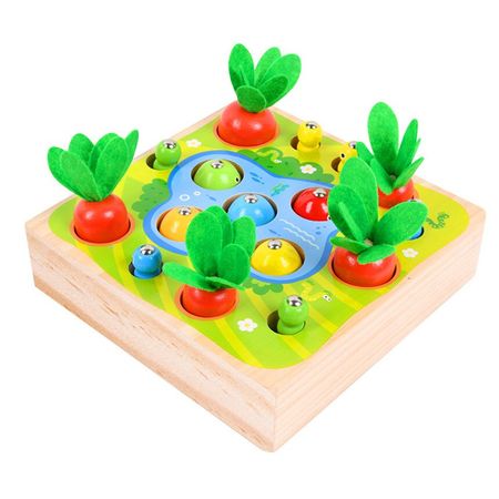 Children Wooden Magnetic Fishing Toy Catch Insects Pull Carrots Parent-child Interactive Wood Educational Puzzle Fish Game Gifts