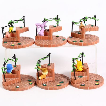 Cute Eevee Pika Piplup Clefairy Espeon on Spiral Staircase Action Figure Toys Steps Figures Decoration Gifts for Kids 6pcs/set