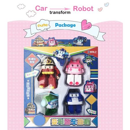 ROBOCAR POLI Deformable Robot Car Processing Toy Polishing Truck Fire Truck Child Artificial Deformation Gift