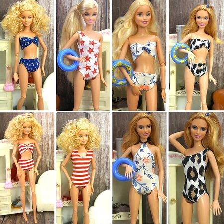 Beach Pool Swimsuit for Barbie Doll Kids Toy Clothes Bikini Dress Dolls Accessories Toys for Girl Suit for 18 Inch Doll Swimwear