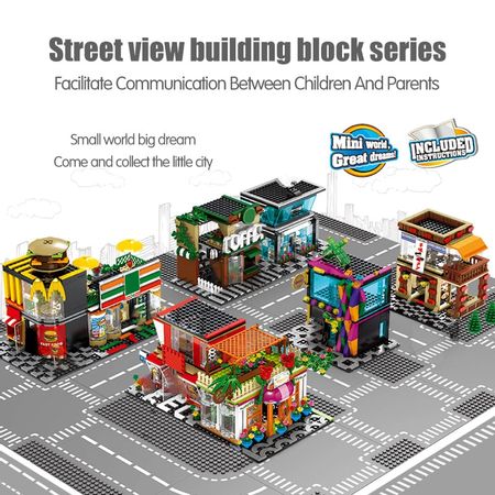 SEMBO BLOCK Street View KFCed 7-ELEVEned McDonalded Flower Bar Coffee Phone Store Building Blocks Model Educational Toys