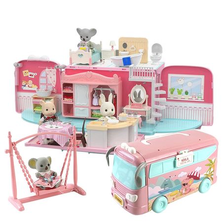 Miniatures Dollhouse Kits Bus Koala Families Rooms Doll House Bedroom Kitchen Bakery Shop Duplex Toys for children Girl