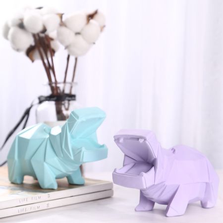 Hippopotamus Geometric Piggy Bank Statues Animals Money Banks Figurine Resin Art&Craft Kids Gift Toy Home Decoration
