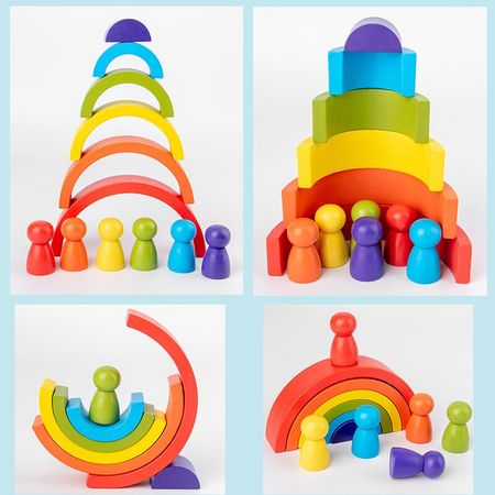 Rainbow Toy Rainbow Stacked Balance Blocks Baby Toy Montessori Educational Toys for Children DIY Children's Wooden Creative Wood