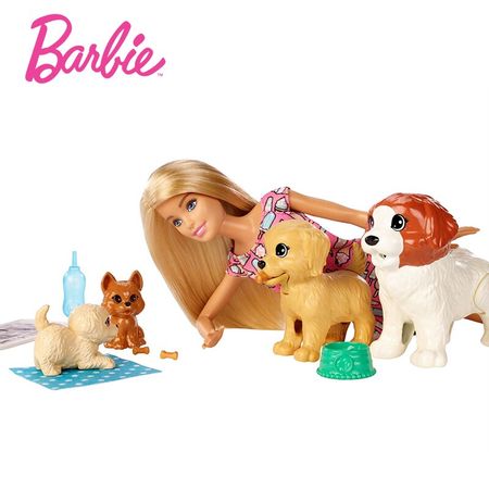Original Barbie Newborn Pups Doll & Pets Toy Set Genuine Dog Baby Care Girls Doll Accessories Ducational Toys for Children Gift
