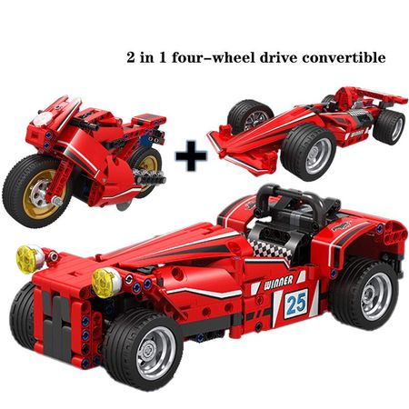 2in1 Educational Blocks legoINGlys Racing Car City Model Motorcycle Technical Pull Back Car Building Blocks Toys For Children