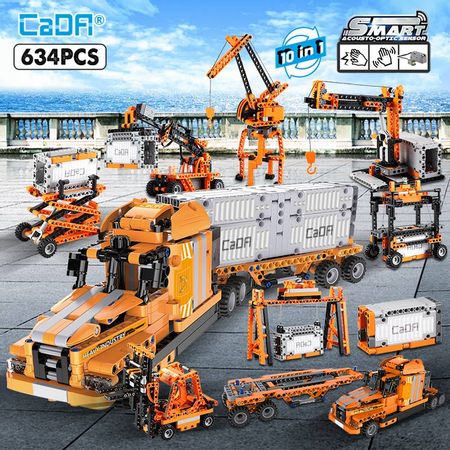 Cada 634Pcs City Port Truck Engineering Car 10 IN 1 Building Blocks For City Technical Induction Bricks Toys for Kids