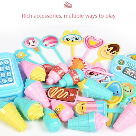 Children Mini Trolley DIY Toy Ice Cream and Candy Cart Pretend Play Food Cash Register Kids Role Play Shop Toys Chrismas Gifts