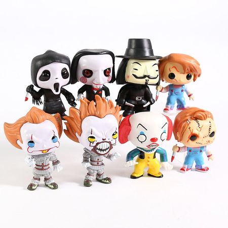 8pcs/set It Pennywise Saw Billy Scream Death Child's Play Chucky V for Vendetta PVC Figure Collection Model Toys