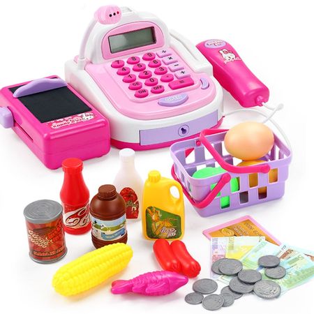 Kids Supermarket Cash Register Electronic Toys with Foods Basket Money Children Learning Education Pretend Play Set ( Gift Box )