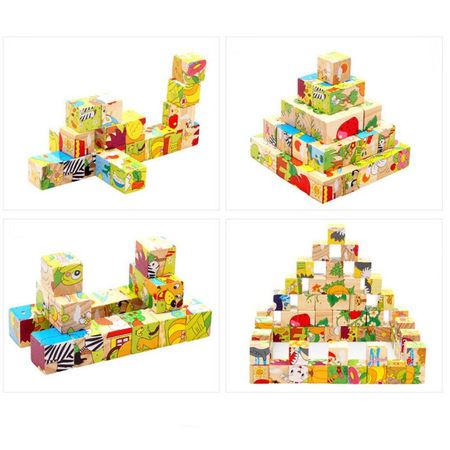 1PC Wooden Nine Building Blocks Six Sides 3D Puzzle Toy For Children Baby Early Childhood Wood Jigsaw Block Party Game Toys Gift