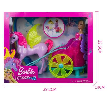 Original Barbie Princess Dolls Dreamtopia Toys for Girls Fashion Bonecas Barbie Dolls with Fantasy Horse and Chariot Accessories