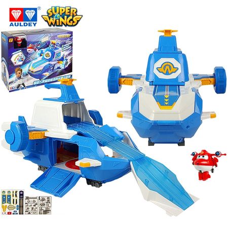 AULDEY Super Wings New Home Base World Aircraft Scene Series with Mini JETT, Sound Music Light Action Figure Toys Gifts for Kids