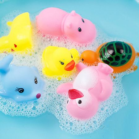 12PCS/Bag Bath Toy Animals Swimming Water Toys Baby Soft Colorful Duck Squeeze Sound Floating Bathroom Toy For Kids Gifts