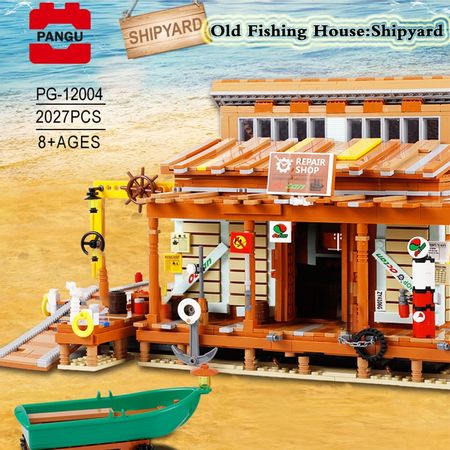 MOC City Street Series Old Fishing Store Houseboat Restaurant Model Building Blocks Kids Toys Educational Bricks Christmas Gifts