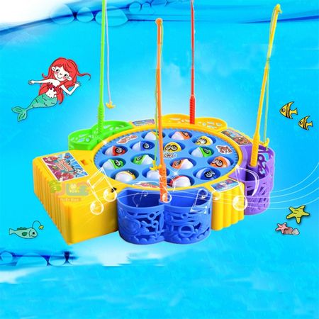 Electronic Magnetic Fishing Toy Muscial Magnet Fishing Game Plastic Music Fish Plate Set Magnetic Outdoor Sports Toys For Kids