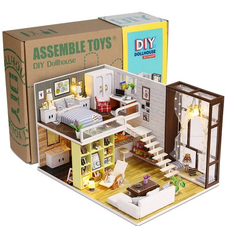 New Doll House Toy Miniature Wooden Doll House Loft with Kitchen Bedroom Bathroom Best Kids Gift Diy Dollhouse Toys For Children