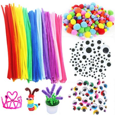 DIY Colorful Plush Stick Soft Fluffy Pompoms Handmade Art Crafts Toys For Kids  Doll Eyes Toy Accessories Baby Creativity Gifts