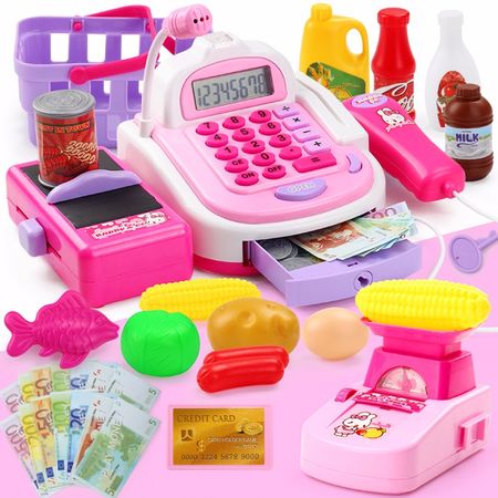 Pretend Play Toys Supermarket Cash Register for Kids Cashier Game Groceries Toys for Girls