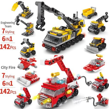 6 in 1 Friends For Girl Building Blocks City Fire Engineering Vehicle Ttuck Car Mini Toy LegoINGlys Bricks Boys Children's Toys