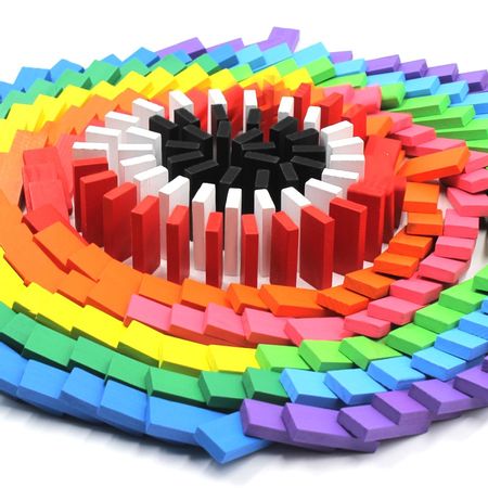 Wooden Domino Blocks Building Toy Kits Color Sort Rainbow Dominoes Games Educational Wood Block Toys For Children Kids Gifts
