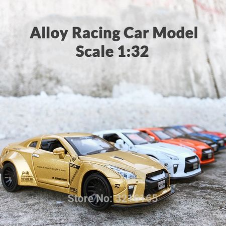 14CM  alloy Model car R35 Racing sport car Diecast toy Rubber wheel light sound Vehicles XMas Birthday Gift for children