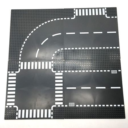 Road Plate Straight Crossroad Curve T-Junction Building Blocks Parts Bricks Base Compatible City Blocks Baseplate Toys