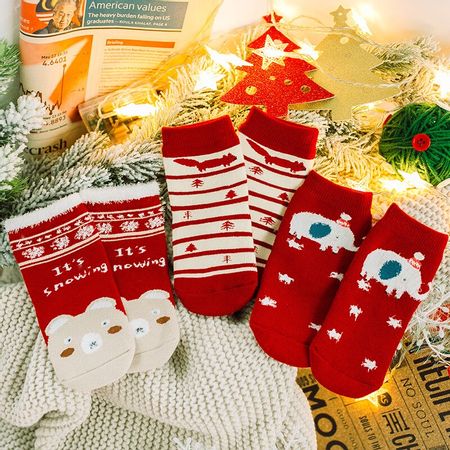Children's socks 3 pairs  autumn/winter Christmas cartoon terry towel socks thickened for warmth P088